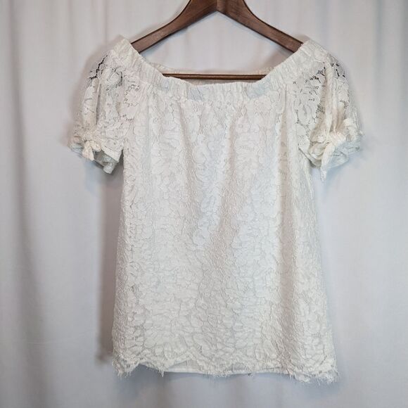 Lulu's White Lace Off Shoulder Top - Picture 1 of 7